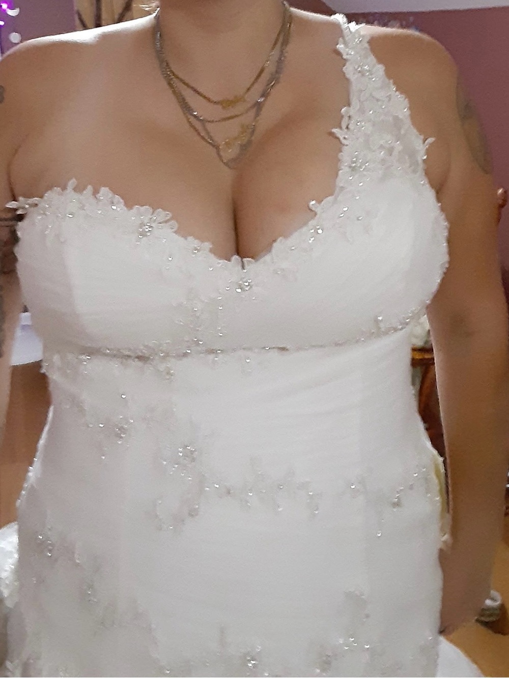 White Beaded One-Shoulder Bridal Dress
